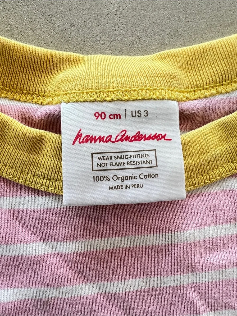 Hanna Andersson Pink Stripe Bunny Long Johns Easter Pajamas with Yellow Trim 3T